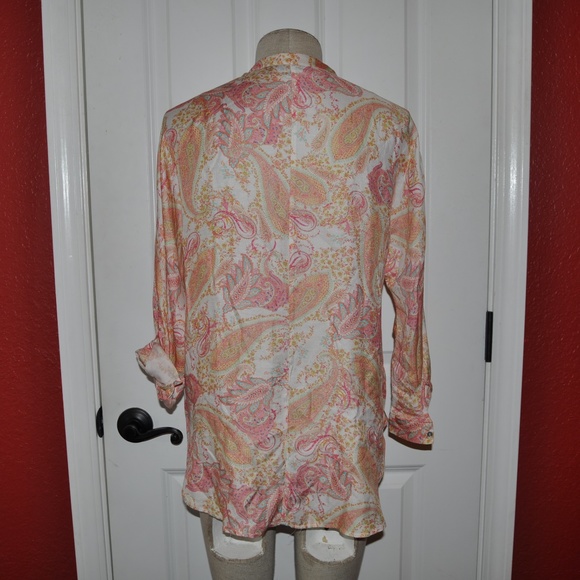 'FINAL'  ZARA Paisley Y-Neck Hi-Lo Roll Sleeve Top - Picture 4 of 7